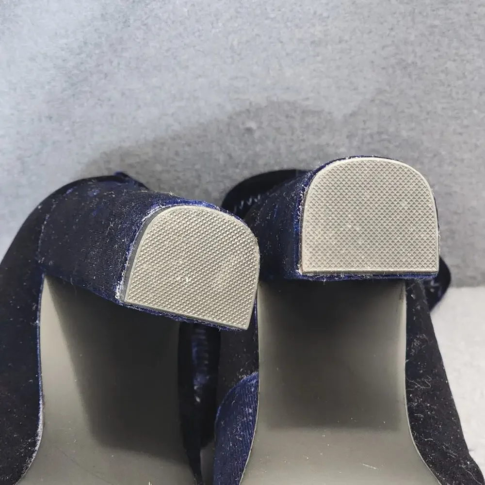 Steve Madden Womens Ankle Boots Booties 7.5 Edit Blue Velvet Side Zip 4" Heel - Picture 14 of 14